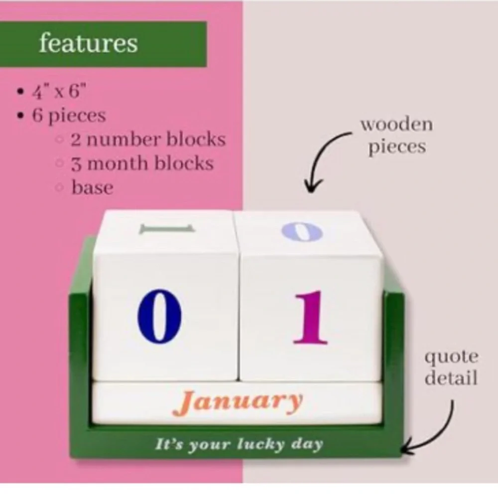 NIB KATE SPADE Perpetual Calendar IT’S YOUR LUCKY DAY Wooden Blocks 6 X4” 🎁